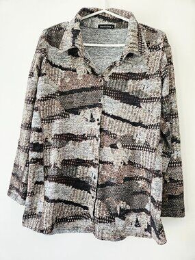 David Cline Textured Long Sleeves Button-Down Blouse Size L